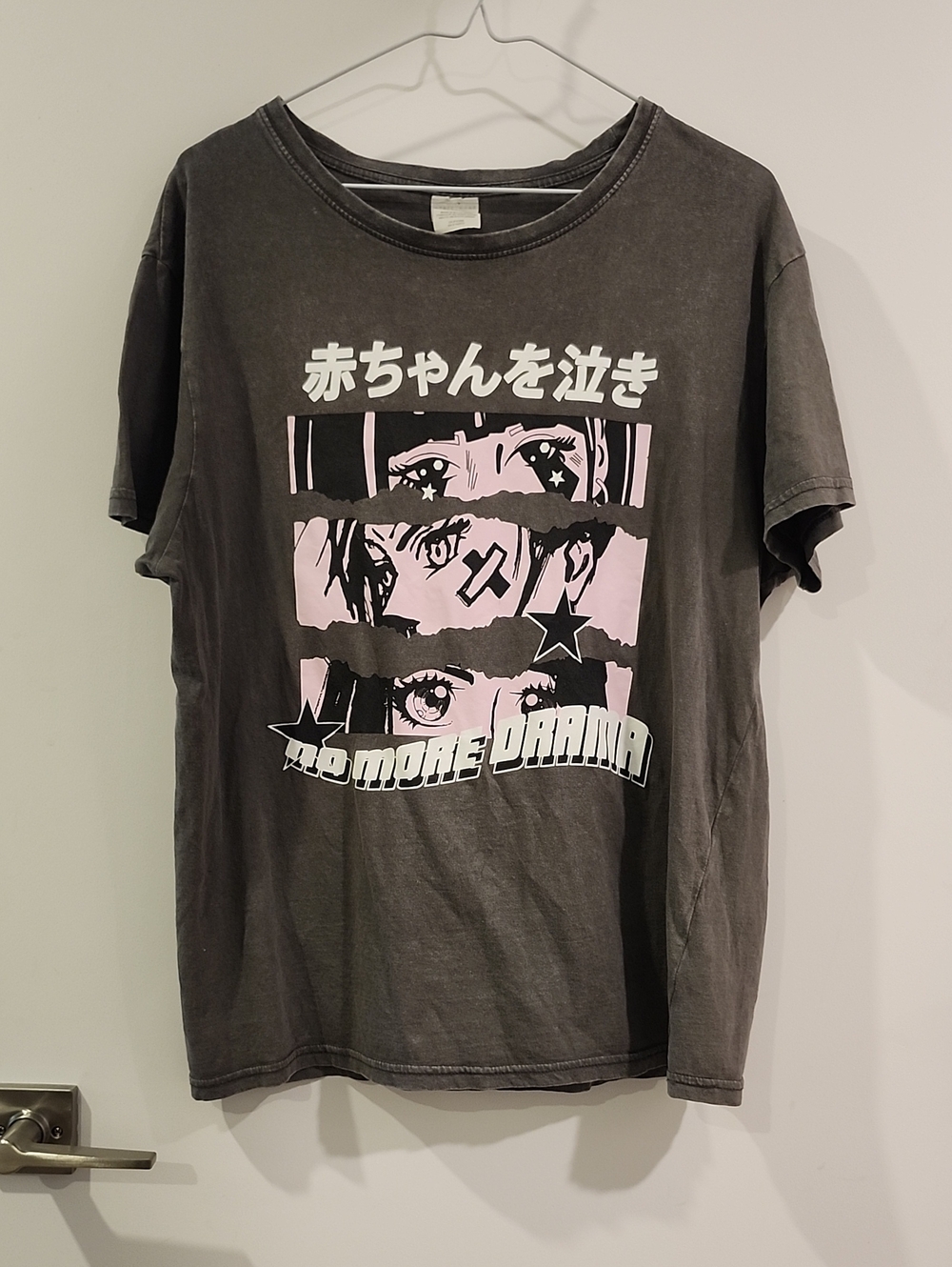 P2P 20.5" Black Graphic Tee with Pink Anime Print